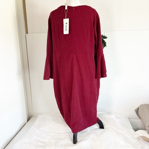 Plus Size Dress For Women Elegant Bell Sleeve Wedding Dresses 18 Plus Wine - Picture 5 of 7